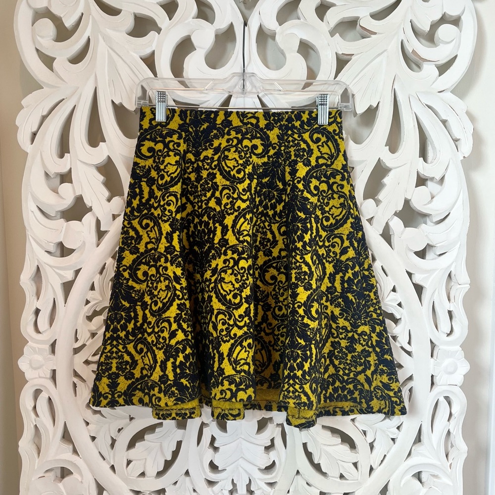 Anthropologie Yellow & Black Jacquard Mini Skirt